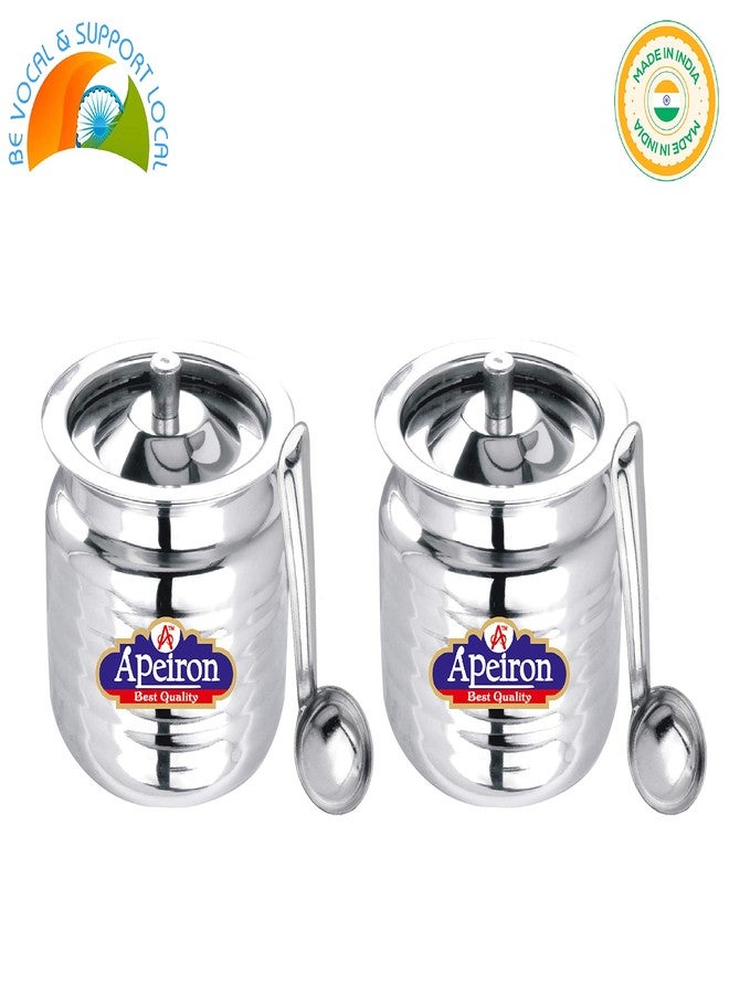 Apeiron Stainless Steel Oil Pot with Spoon and Lid- 300 ml, 2 pieces, Silver… - Image 2
